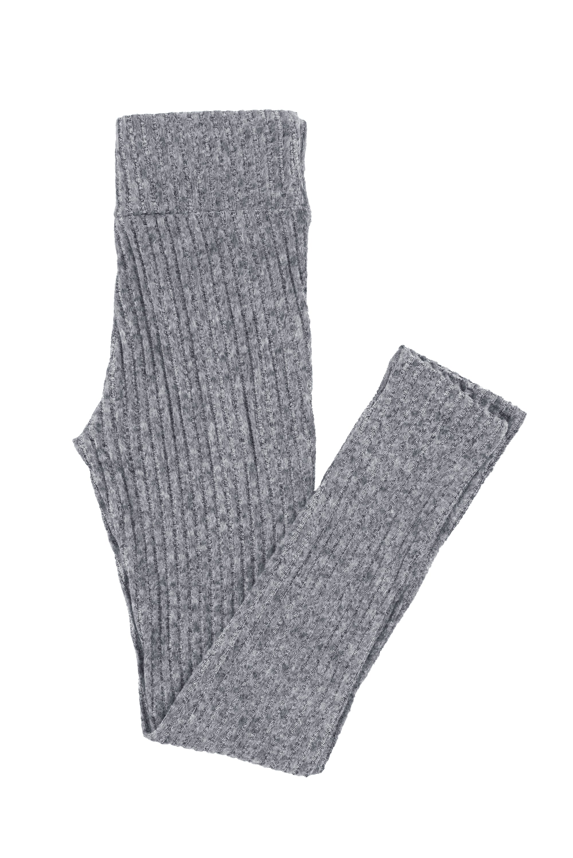 Gray Wide Waistband Ribbed Knit Leggings