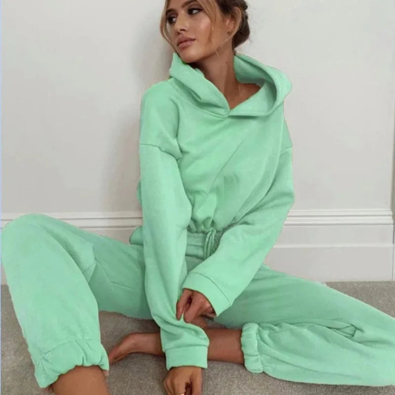 Two Piece Cropped Pullover Hoodie Sweatsuit