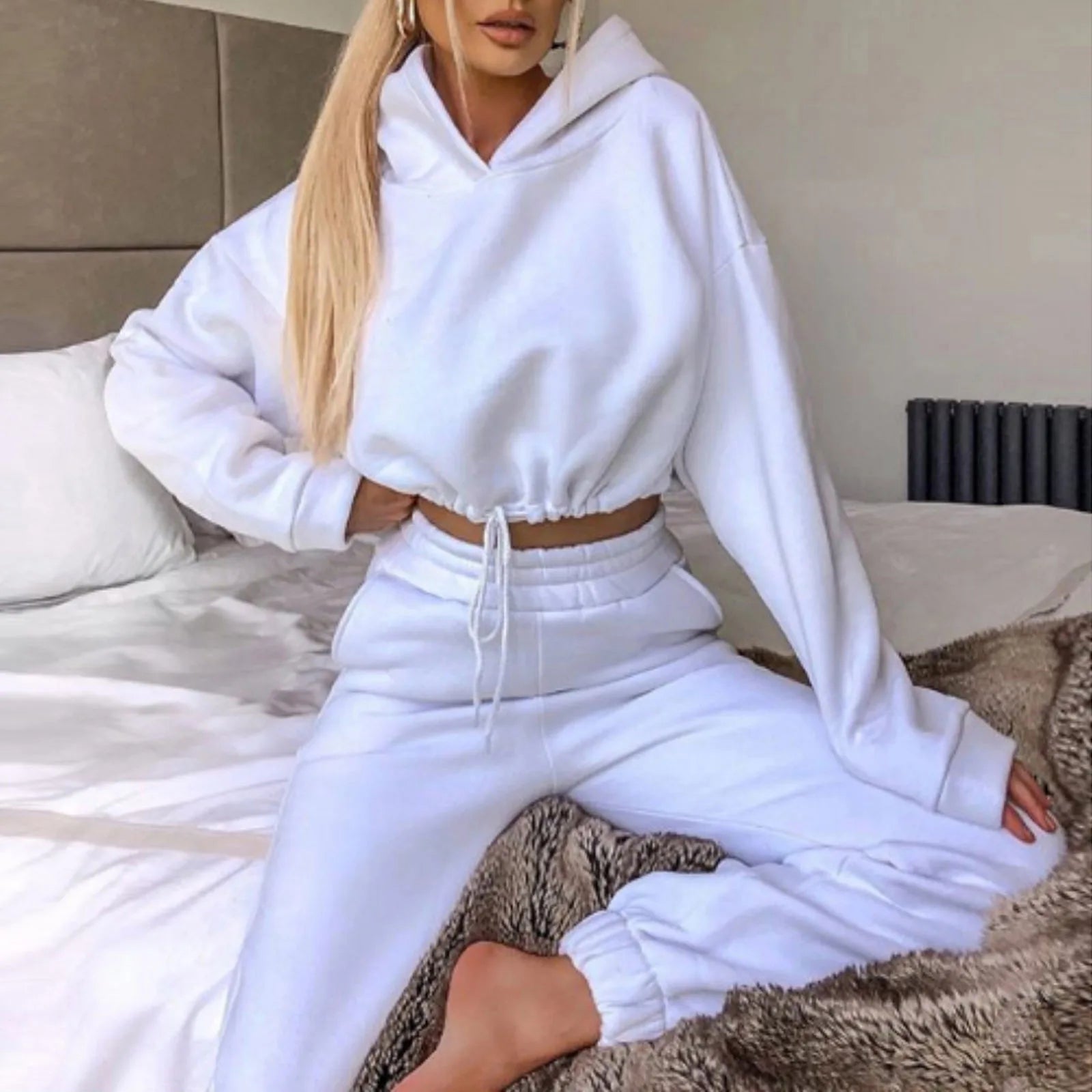 Two Piece Cropped Pullover Hoodie Sweatsuit