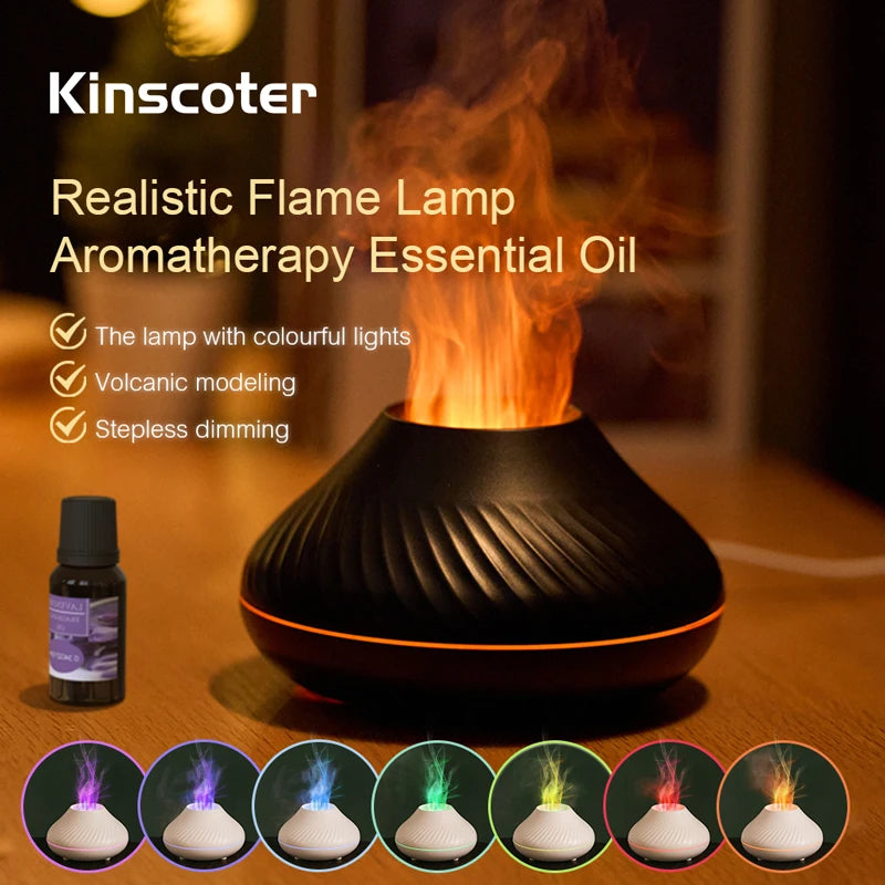 Volcanic Aroma Diffuser Essential Oil Lamp 130ml USB Portable Air Humidifier with Color Flame Night Light