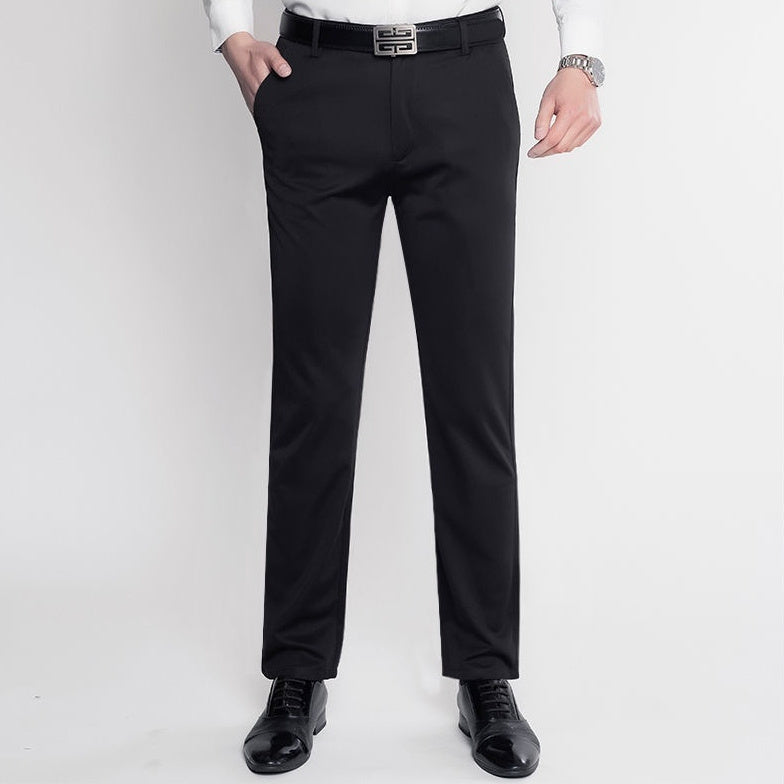 Black Flat Front High Stretch Anti-wrinkle Business Casual Slacks