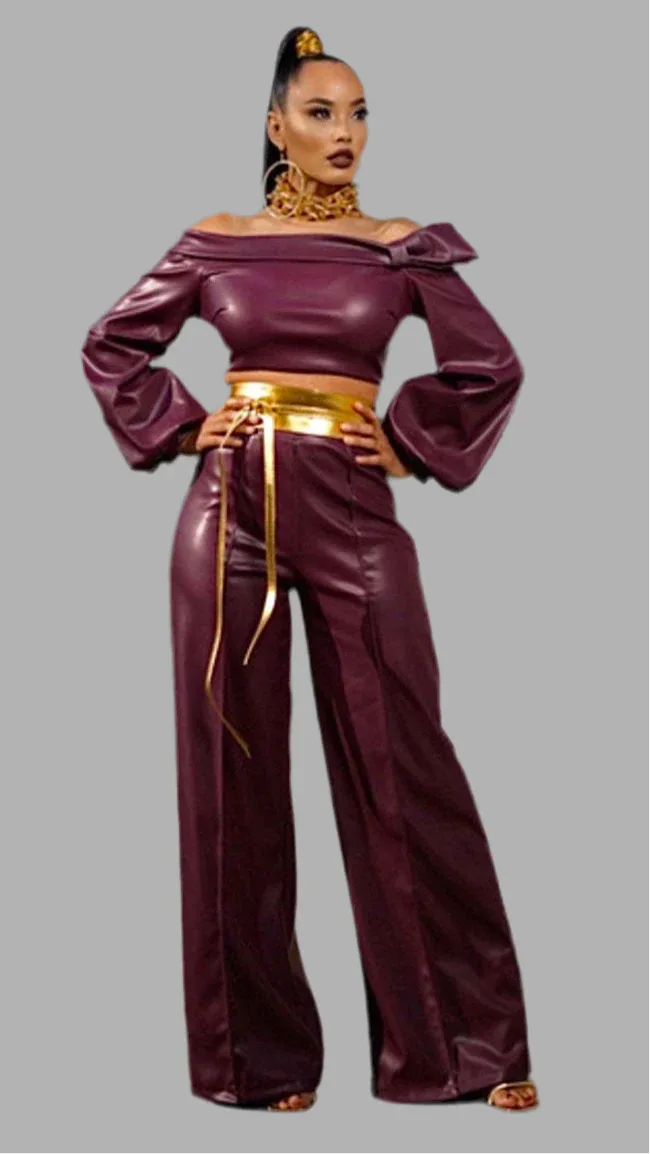 Purple PU Leather 2pc Suit Bazaare Mart Leather Pants Outfit