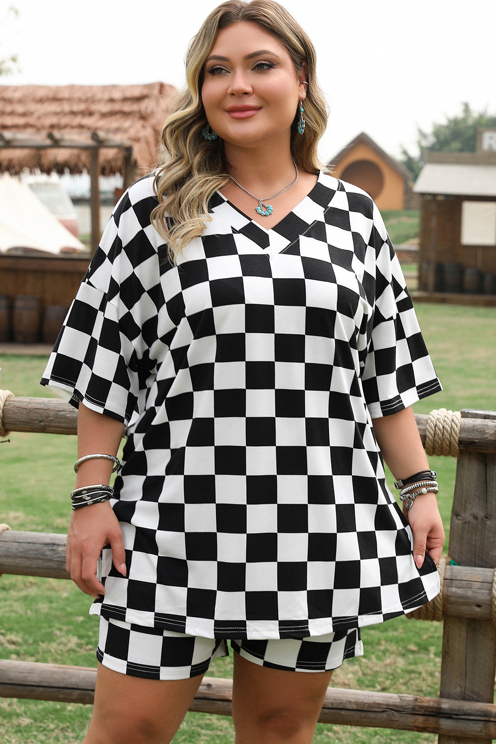 B&W Checkered Tee and Shorts Set
