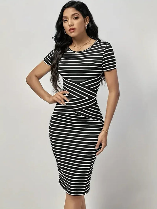 B&W Striped Bandage Dress Bazaare Mart Bandage Dress