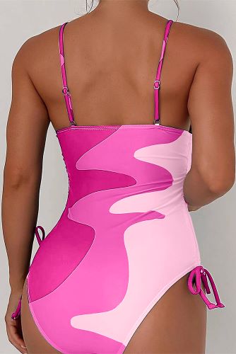 Color Block Drawstring Sides One Piece Swimsuit