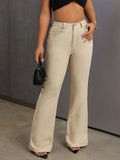 Beige Bootcut Jeans with Pockets Tan Bazaare Mart Bootcut Jeans with Pockets