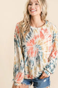 BiBi Tie Dye Print Terry Pull Over ORANGE TEAL Bazaare Mart BiBi Tie Dye Print Terry Pull Over
