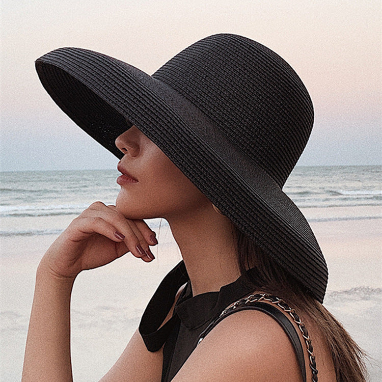 Classy Black Big Brim Retro Straw Hat