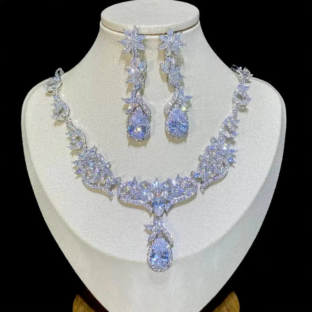 Big Zircon Statement Necklace and Earring Set 2-piece set 43 CM WHITE|China Mainland Bazaare Mart Necklace and Earring Set