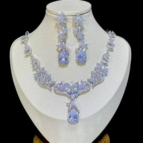 Big Zircon Statement Necklace and Earring Set 2-piece set 43 CM WHITE|China Mainland Bazaare Mart Necklace and Earring Set