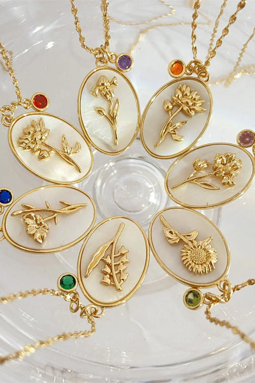 Birth Flower Shell Necklace Trendsi Flower Shell Pendant Copper Necklace