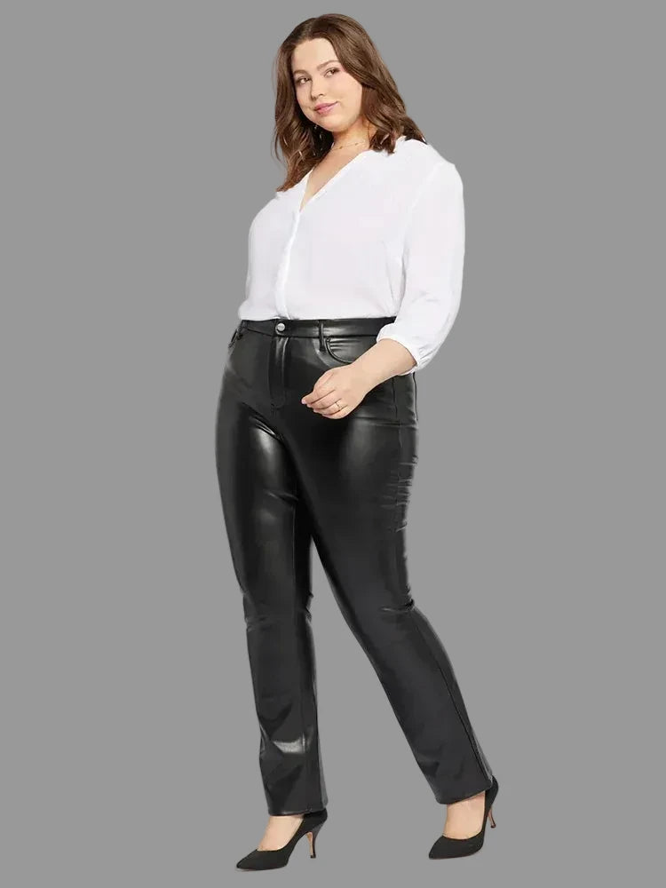 Women Plus Size Faux Leather Pants High Waist Sexy PU Trousers with Pocket Ladies Stretch Bodycon Pencil Pants 5XL 6XL 7XL New Bazaare Mart