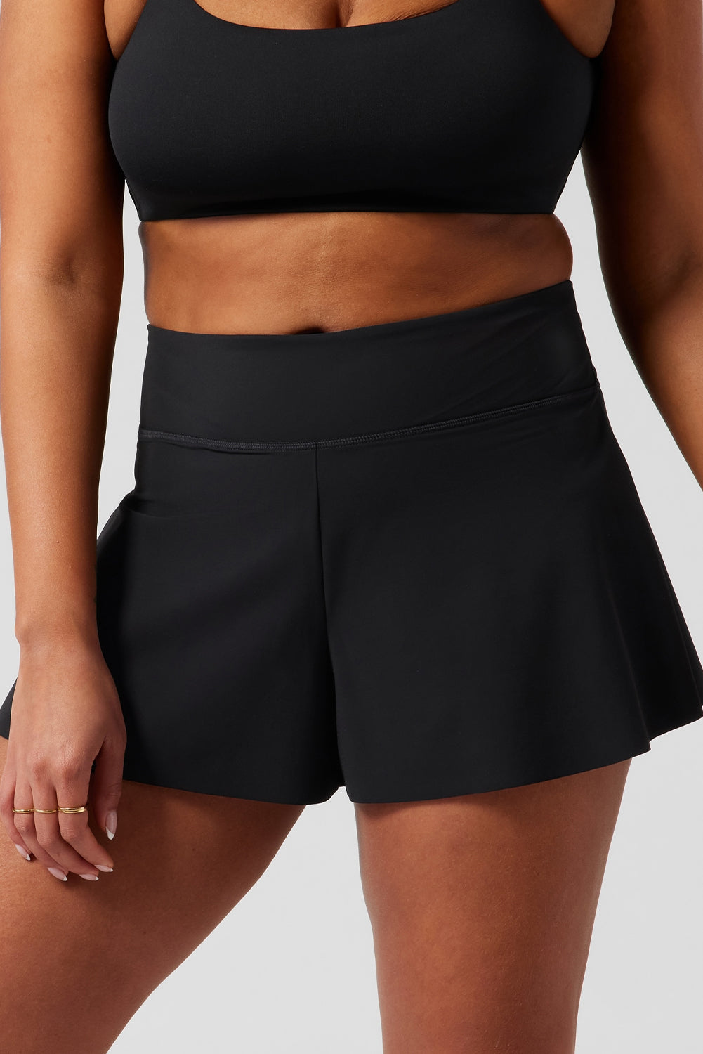 Black High Waist Wide Leg Swim Shorts