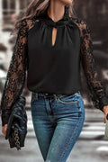 Black Lace Raglan Sleeve Blouse Black 100%Polyester Bazaare Mart Tops/Blouses & Shirts