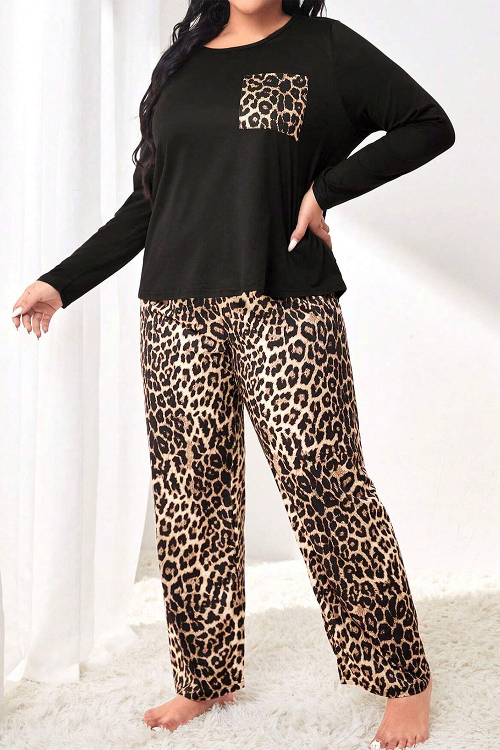 Black Leopard Plus Size Pajamas