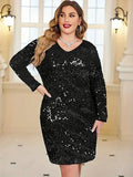 Black Sequin Long-Sleeve V-Neck Holiday Dress Black Bazaare Mart Black Sequin Dress