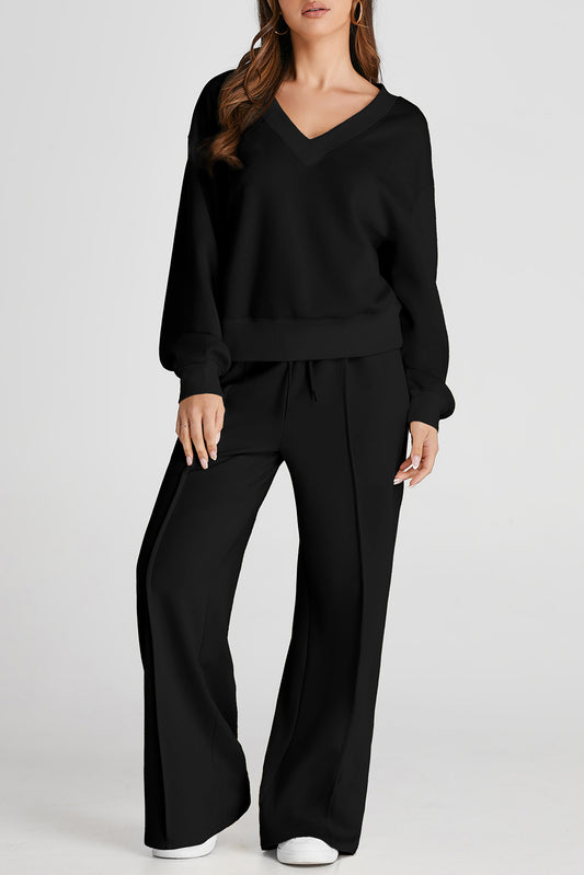Black V Neck High Waist Sports Set