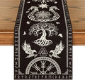 Black Viking Raven Helmet of Awe Linen Table Runner Black Bazaare Mart Viking Table Runner