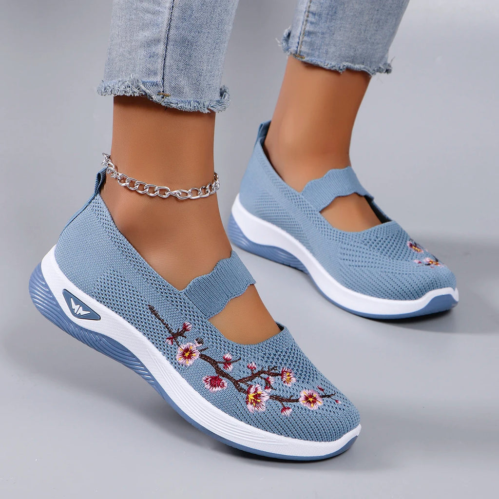 Floral Breathable Mesh Flat Shoes