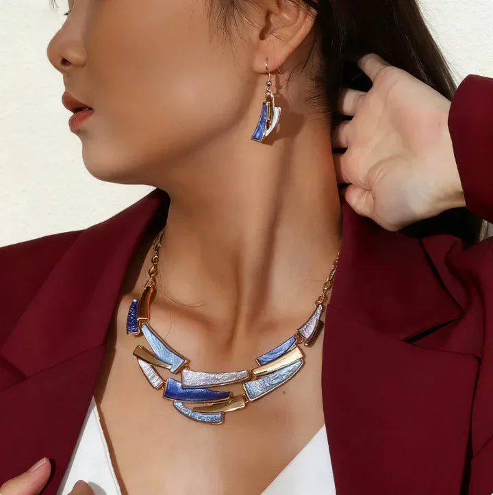 Blue & Gold Abstract Geo Jewelry Set