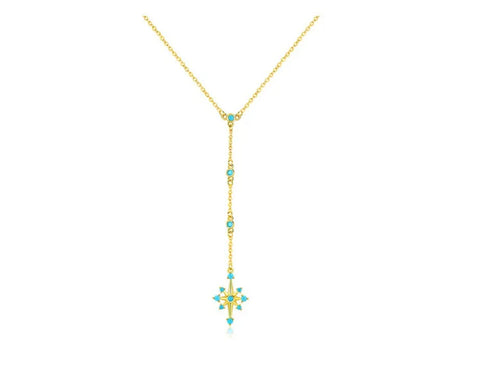 Blue Star Y Necklace Bazaare Mart Blue and Gold Y Necklace