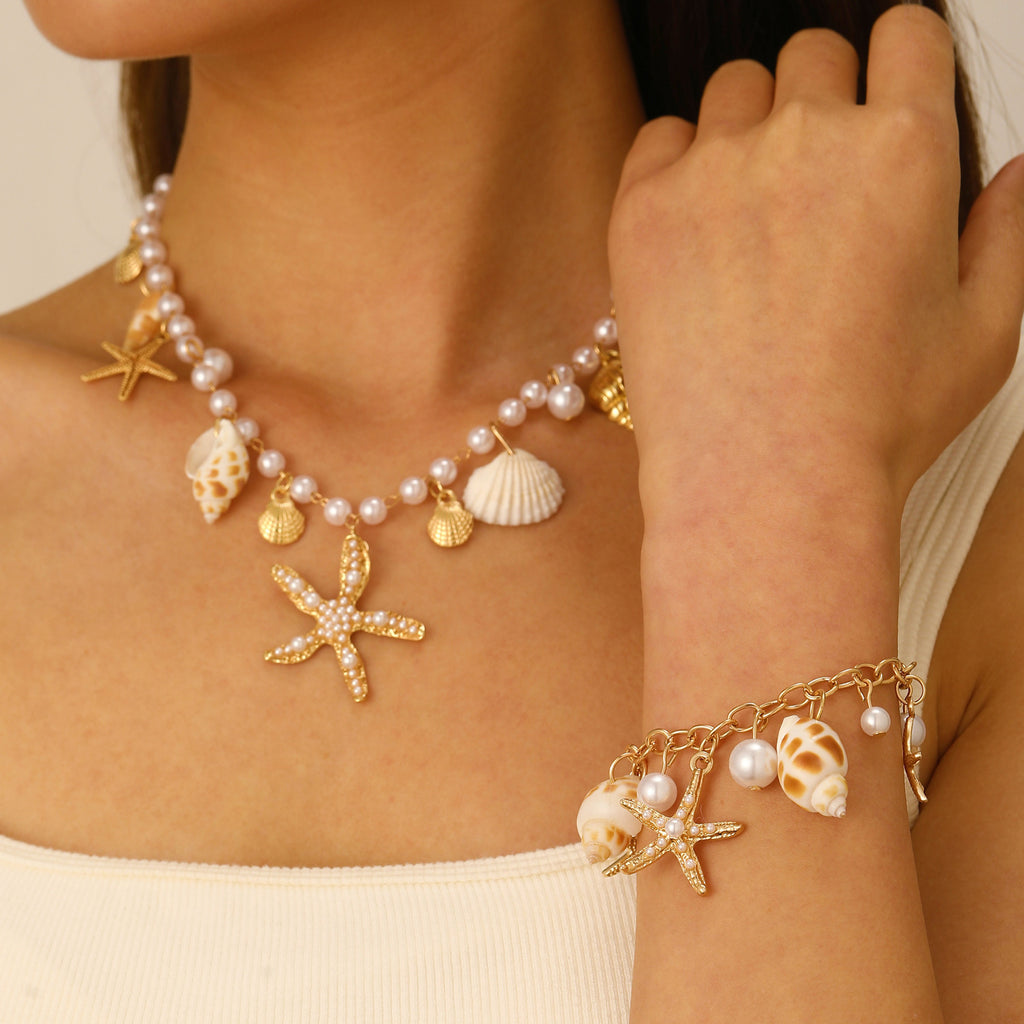 Bohemian Shell Necklace and Bracelet Set