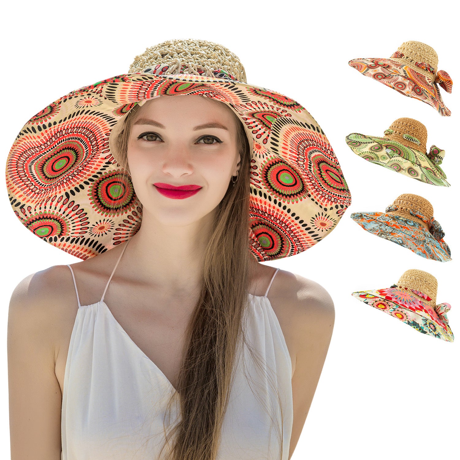 Colorful Boho Straw Floppy Sun Hat