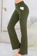 Boot Cut Leggings with Pockets Army Green Bazaare Mart Pocketed High Waist Active Pants