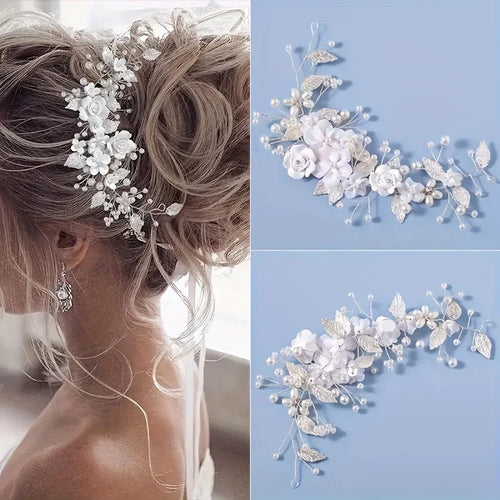 Bride Floral Pearl Rhinestone Hair Band Bazaare Mart Floral Hair Band