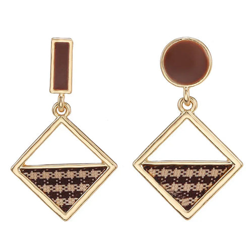 Brown Herringbone Dangle Earrings Bazaare Mart Brown Plaid Drop Earrings
