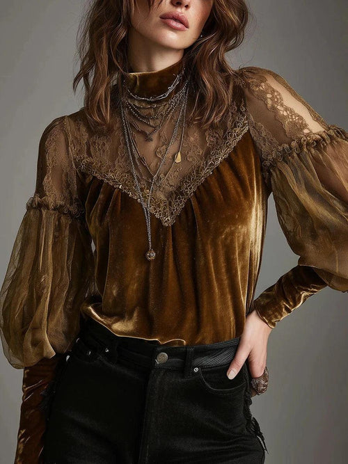 Brown Lacy Velvet Vintage Blouse Brown Bazaare Mart Brown Lacy Velvet Vintage Blouse