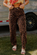 Brown Leopard Print Jeans Brown 65%Cotton+33%Polyester+2%Elastane Bazaare Mart Bottoms/Jeans