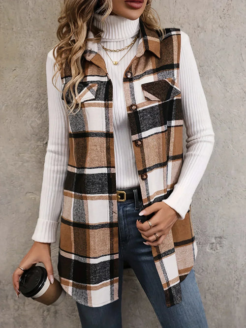 Brown Plaid Vest MULTI Bazaare Mart Vest