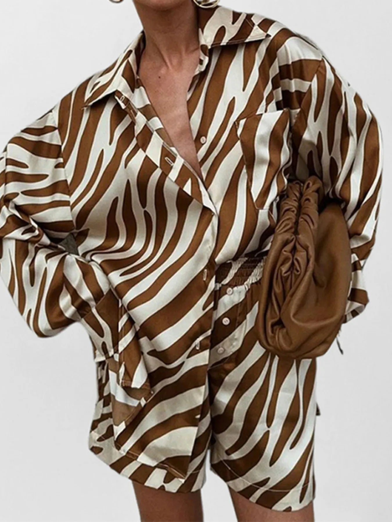 Brown Zebra Print Shorts Set