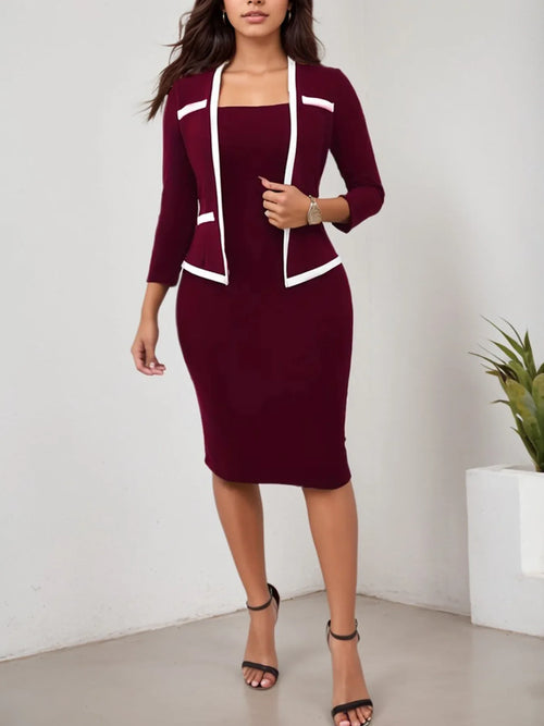 Burgundy Contrast Trim Bodycon Dress Bazaare Mart Suit Dress