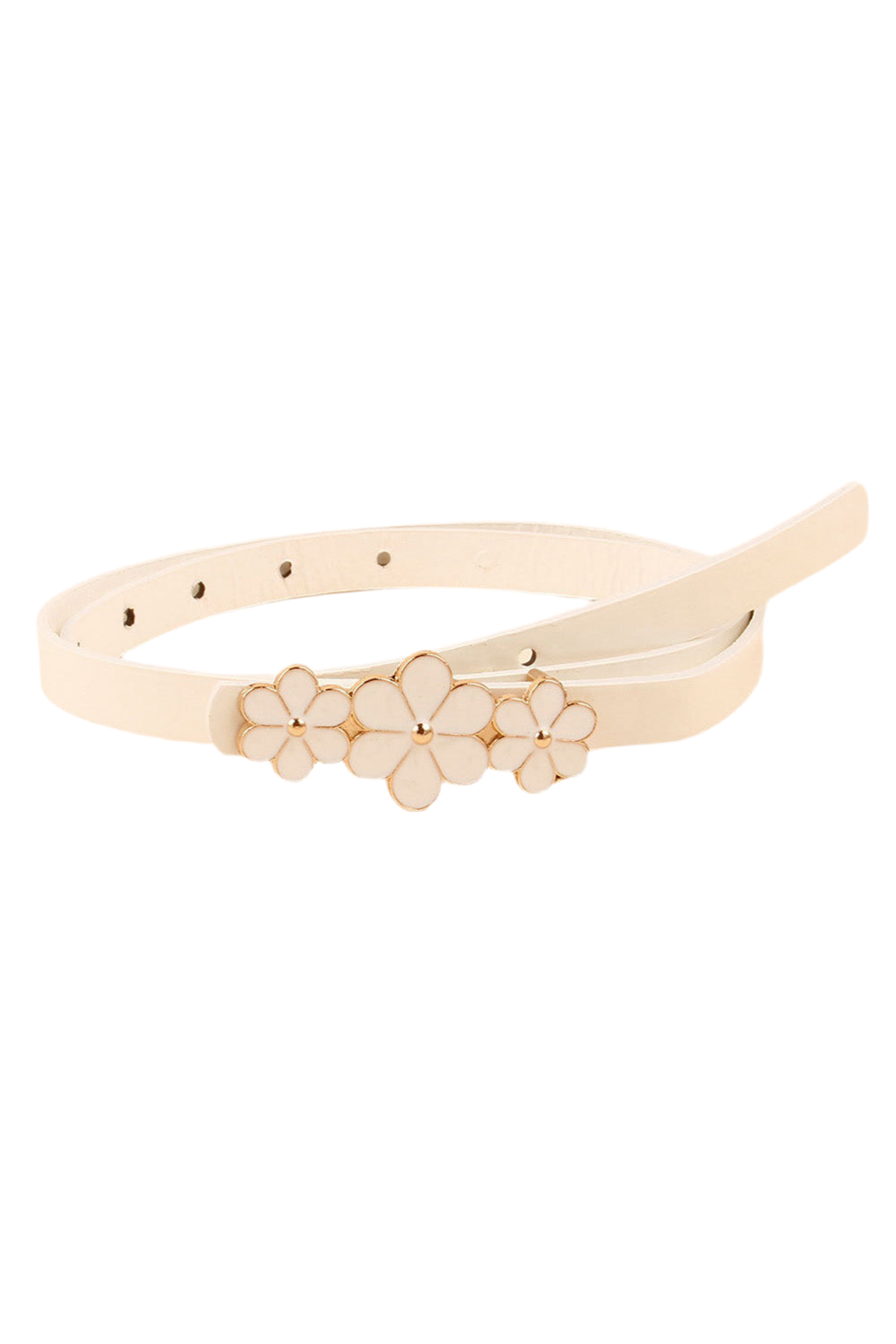 Flower Decor Skinny PU Belt