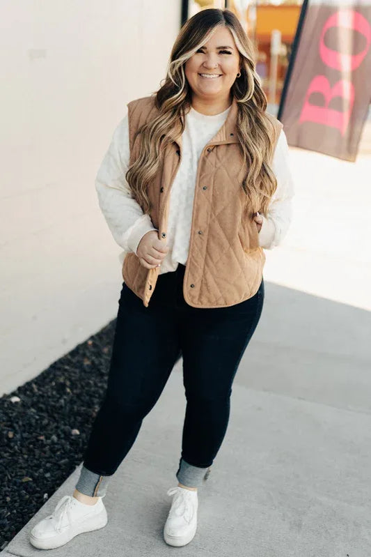 Camel Plus Size Quilted Vest Bazaarre Mart Plus Size/Plus Size Outerwear