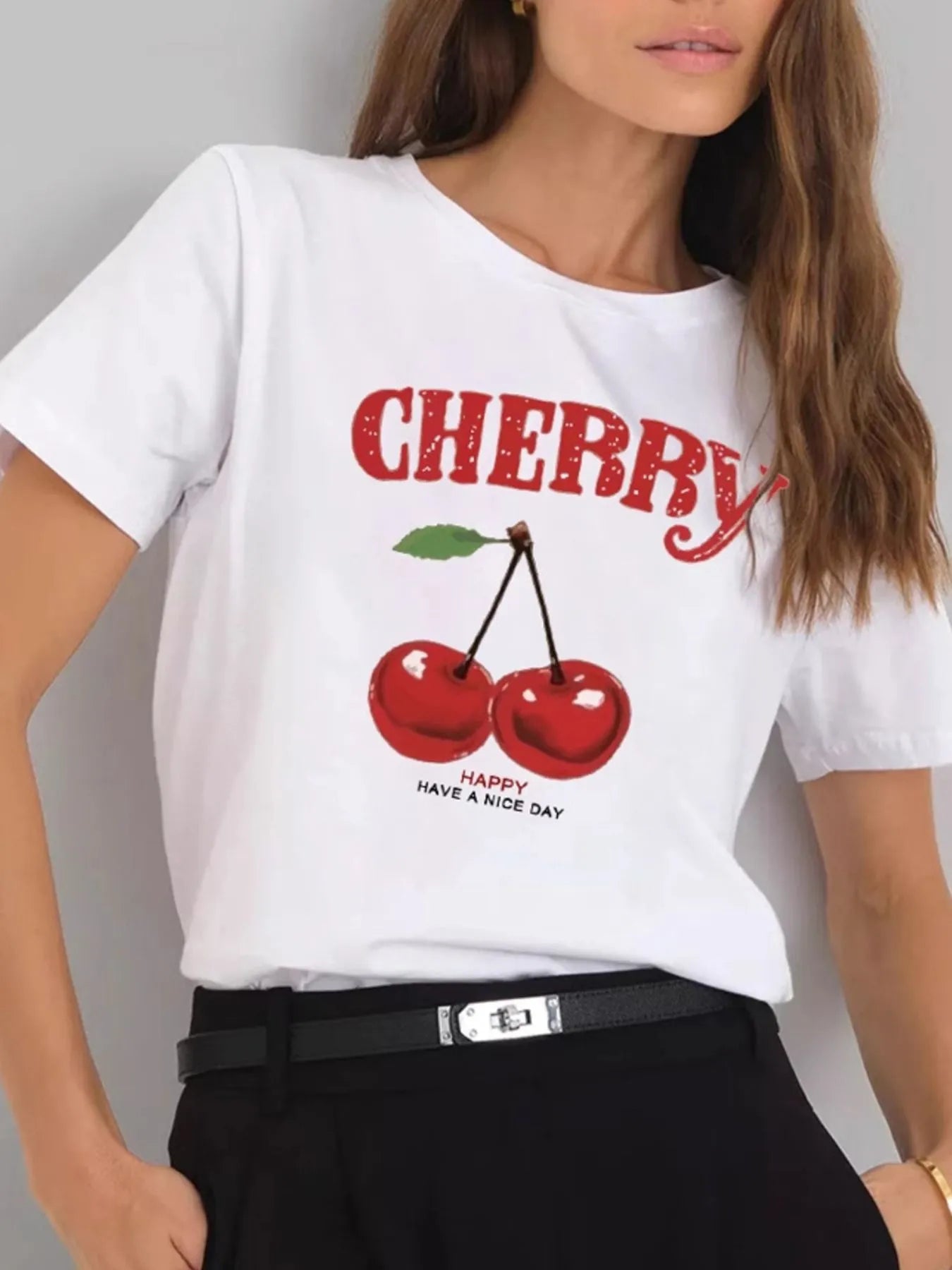 White Short Sleeve Cherry Graphic T-Shirt