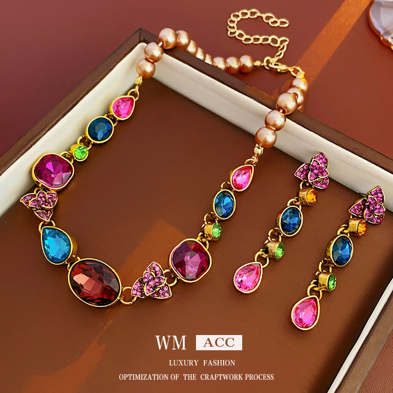 Colorful French Water Drop Necklace and Earrings