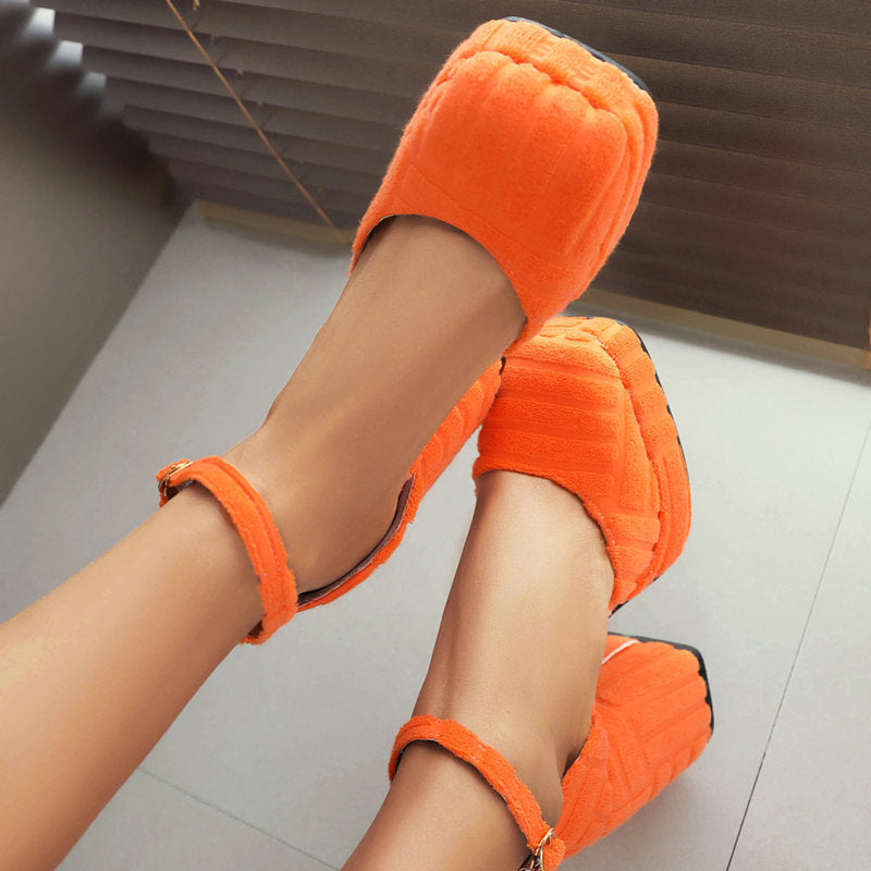 Corduroy High-Heeled Runway Shoes