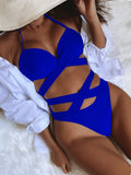 Crisscross Halter Neck Bikini Royal Blue Trendsi Crisscross Bikini