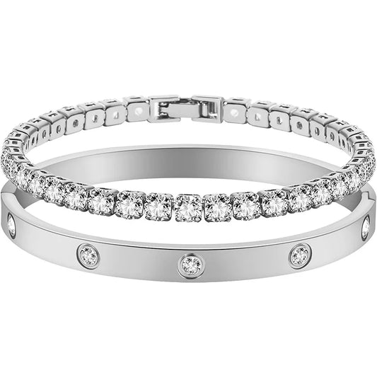 Cubic Zirconia Cuff Bangle Sets