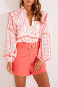 Coral Desert Flower Billowy Sleeve Blouse Desert Flower 100%Polyester Bazaare Mart Tops/Blouses & Shirts