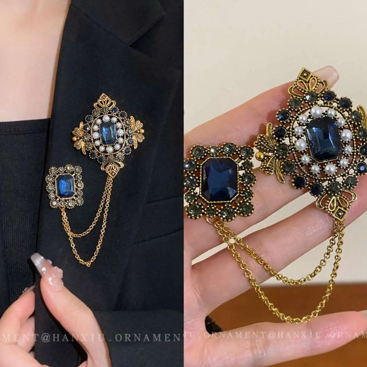 Double Retro Chained Brooch Bazaare Mart Double Retro Chained Brooch