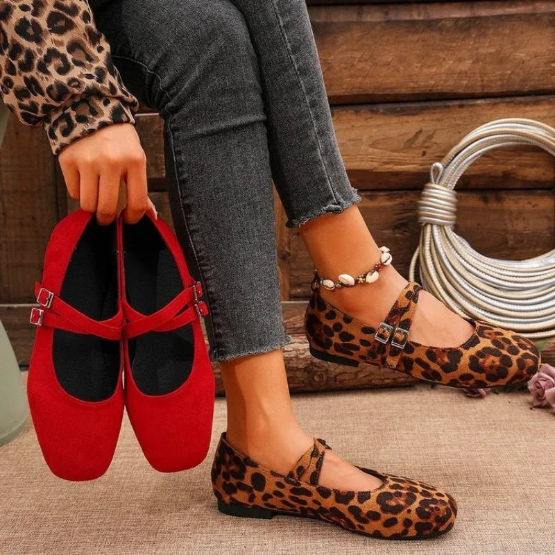 Double Strap Leopard and Red Mary Jane Shoes
