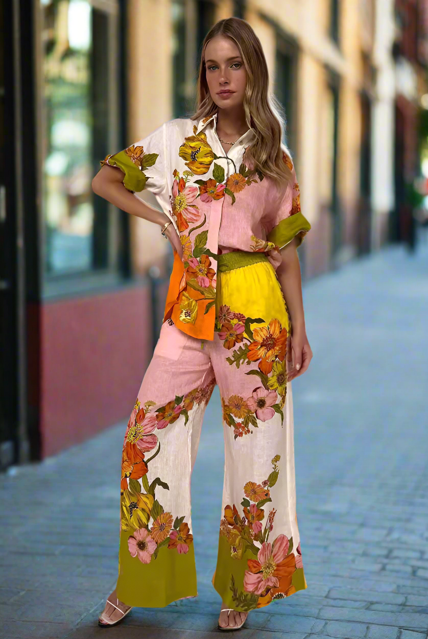 Floral Linen Two-piece Suit