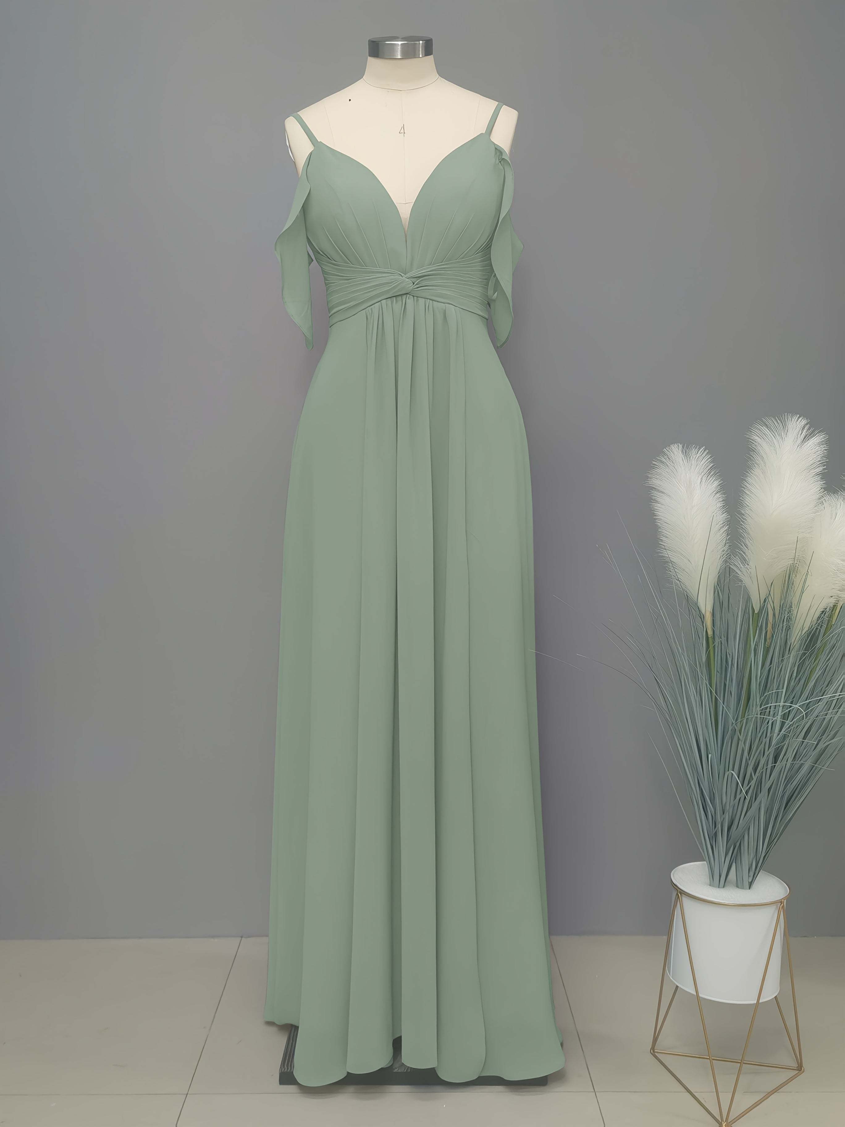 Elegant Cold Shoulder V-Neck Bridesmaid Dress