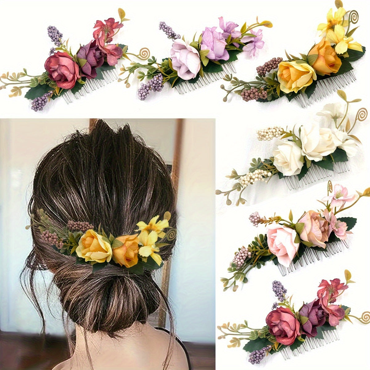 Elegant Fabric Roses Hair Combs
