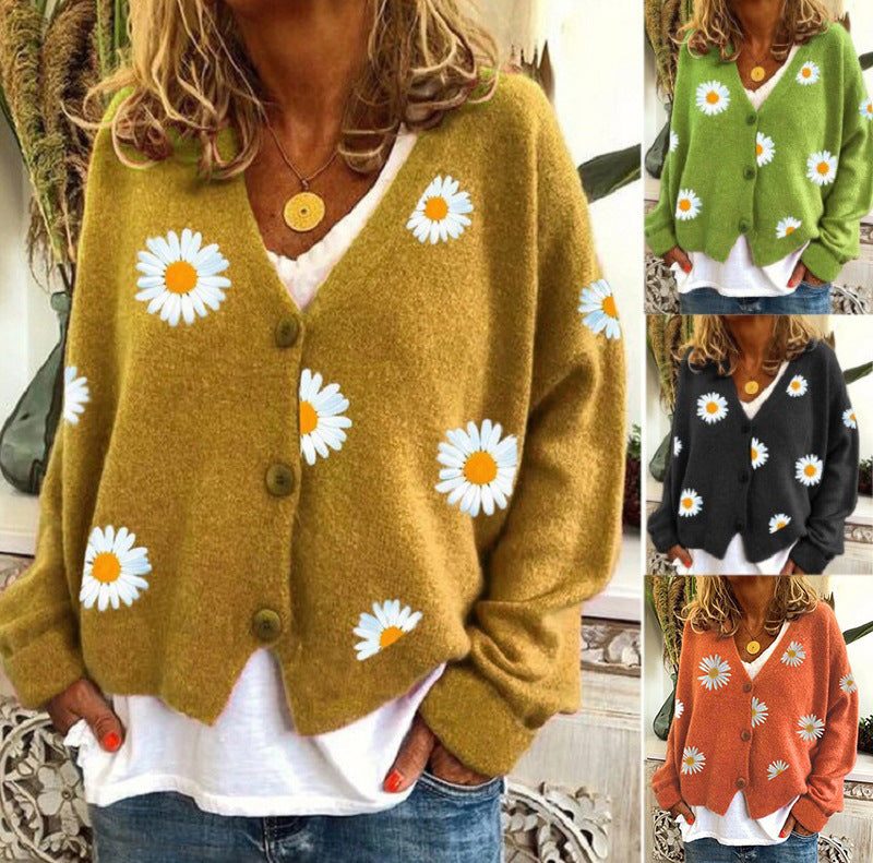 Embroidered Daisy Cardigan Sweater