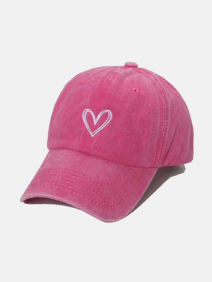 Pink Embroidered Heart Brushed Cotton Baseball Cap
